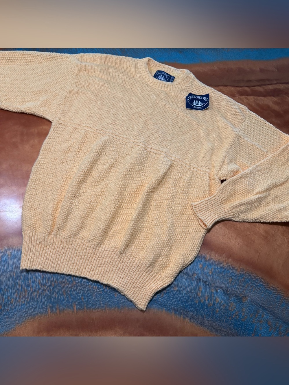 Vintage Deadstock boat house row Knit Crewneck Sweater Large 100% cotton USA